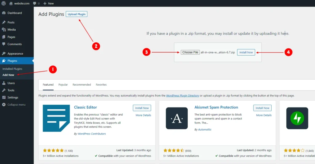 زيادة حد الاستيراد في All-in-one Wp Migration 5 Install All in one WP Migration Plugin 6.7