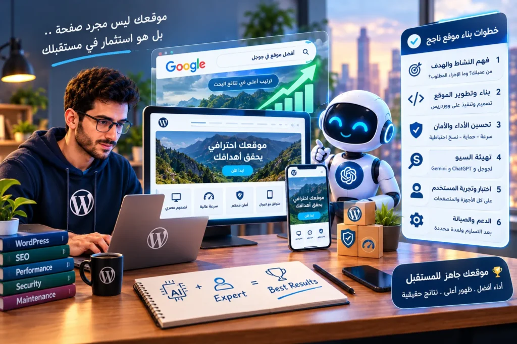 مبرمج ووردبريس أم الذكاء الاصطناعي؟ الدليل الكامل لبناء موقع يتصدر جوجل في 2027