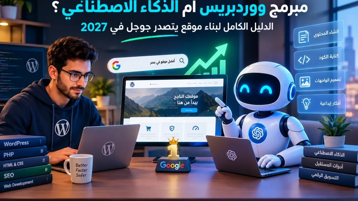 مبرمج ووردبريس أم الذكاء الاصطناعي؟ الدليل الكامل لبناء موقع يتصدر جوجل في 2027